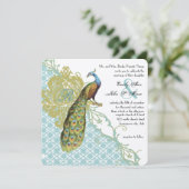 Romantic Rustic Mint Peacock Damask Wedding Kaart (Staand voorkant)