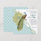Romantic Rustic Mint Peacock Damask Wedding Kaart (Voorkant / Achterkant)