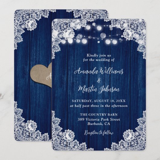 Romantic Rustic Navy Blue Wood Weddenschap Kaart (Voorkant / Achterkant)