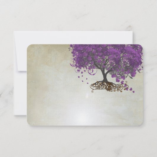 Romantic Rustic Paars Heart Leaf Tree Wedding RSVP Kaartje (Achterkant)
