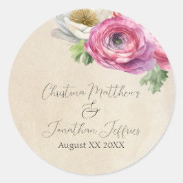 Romantic Rustic Pink & White Ranunculus Ronde Sticker