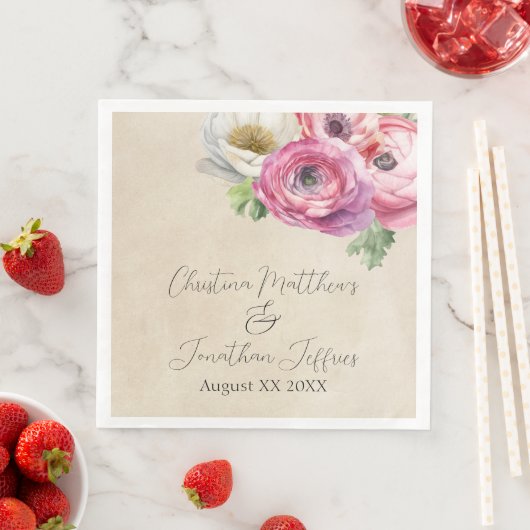 Romantic Rustic Pink & White Ranunculus Servet (Insitu)