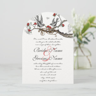 Romantic Rustic Red  Birds Wedding Invite Kaart