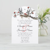 Romantic Rustic Red Birds Wedding Invite Kaart (Staand voorkant)