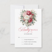 Romantic Rustic Red Blush Wedding RSVP Card Kaartje (Voorkant)