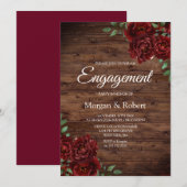Romantic Rustic Red Rose Engagement Party nodigt u Kaart (Voorkant / Achterkant)