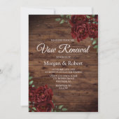 Romantic Rustic Red Rose Now Renewal Invite Kaart (Voorkant)