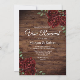 Romantic Rustic Red Rose Now Renewal Invite Kaart