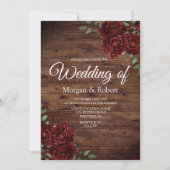 Romantic Rustic Red Rose Wedding Invitation Kaart (Voorkant)