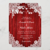 Romantic Rustic Red Wood Lace Weddenschap Kaart (Voorkant / Achterkant)