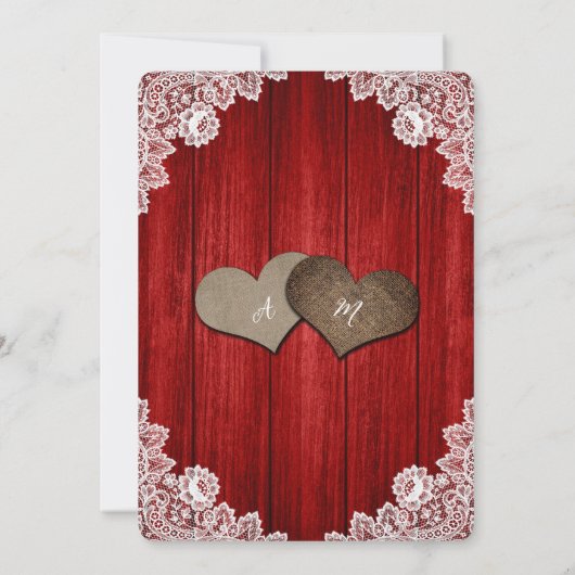 Romantic Rustic Red Wood Lace Weddenschap Kaart (Achterkant)