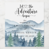 Romantic Rustic Waterverf Mountains Tree Weddensch Wijn Etiket (Enkel label)