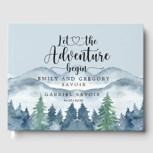 Romantic Rustic Waterverf Mountains Trees Wedding Gastenboek