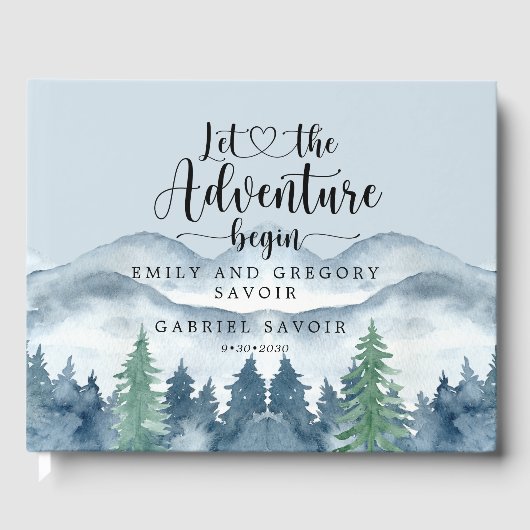 Romantic Rustic Waterverf Mountains Trees Wedding Gastenboek (Voorkant)