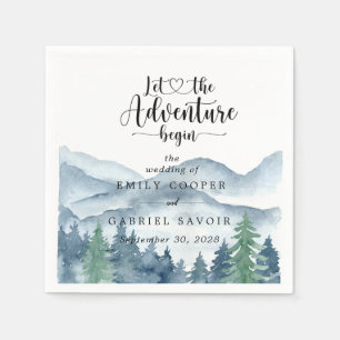 Romantic Rustic Waterverf Mountains Trees Wedding Servet