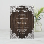 Romantic Rustic Wood Floral Lace Wedding Kaart (Staand voorkant)
