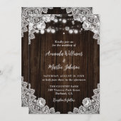 Romantic Rustic Wood Floral Lace Wedding Kaart (Voorkant / Achterkant)