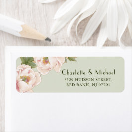 Romantic Sage & Blush Peony Wedding Return Address Etiket