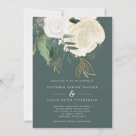 Romantic Sage & Gold Wedding Invitation Kaart (Voorkant)