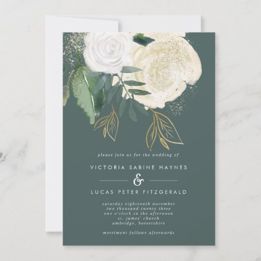 Romantic Sage & Gold Wedding Invitation Kaart (Voorkant)