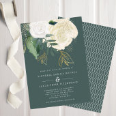 Romantic Sage & Gold Wedding Invitation Kaart