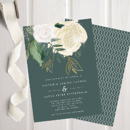 Romantic Sage & Gold Wedding Invitation Kaart