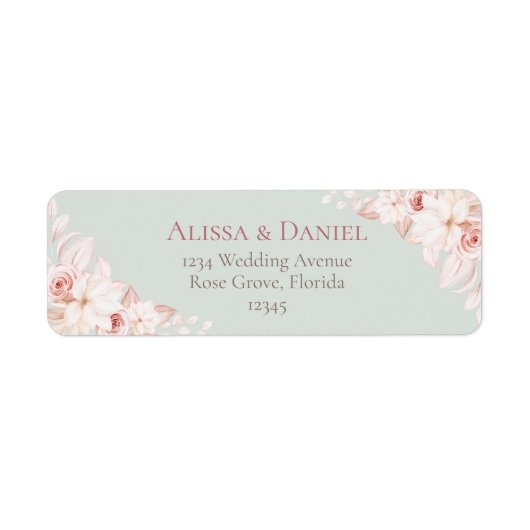 Romantic Sage Green and Pink Floral Address Label (Voorkant)
