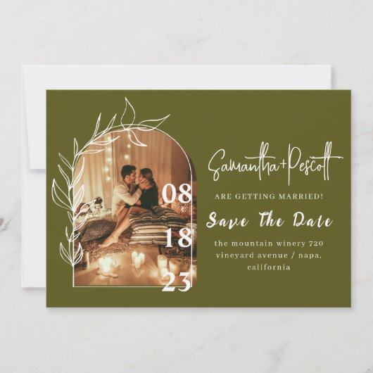 Romantic Sage Green Arch bewaart de Datumkaarten Kaart (Voorkant)