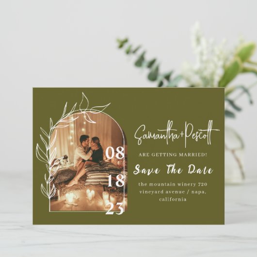 Romantic Sage Green Arch bewaart de Datumkaarten Kaart (Staand voorkant)