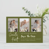 Romantic Sage Green Collage bewaart de datum Kaart (Staand voorkant)