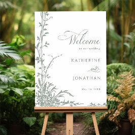 Romantic Sage Green Floral Garden Wedding Welcome  Poster
