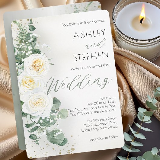 Romantic Sage Green Floral Wedding Invitation Kaart