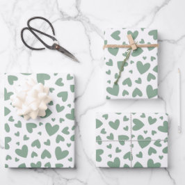 Romantic Sage Green Love Hearts Inpakpapier Vel