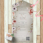 Romantic Sage Green & Roze Floral QR Code All In One Uitnodiging<br><div class="desc">BESCHIKBAAR MET OF ZONDER EEN QR-CODE OF DINER SELECTION OPTIES. Dit ontwerp is voorzien van een prachtige, groene, noodlijdende achtergrond met een delicate roze, maroon, witte, paarse en groene verstuivingen met florale spray. Het is romantisch met een aanraking van vintage. Voeg je eigen trouwwebsite URL toe zodat gasten toegang hebben...</div>