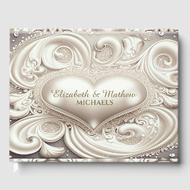 Romantic Satin Heart Ivory Colored Guest Book Gastenboek