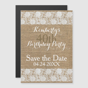 Romantic Save the Date 40th Birthday Magnetic Magnetische Uitnodiging