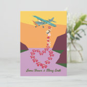 Romantic Scene Airplane Flowers Heart Wedding Kaart (Staand voorkant)