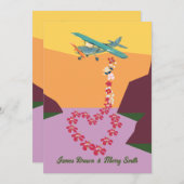 Romantic Scene Airplane Flowers Heart Wedding Kaart (Voorkant / Achterkant)