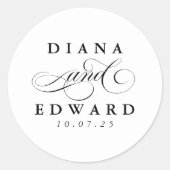 Romantic Script Bride en Groom's Names Wedding Ronde Sticker (Voorkant)