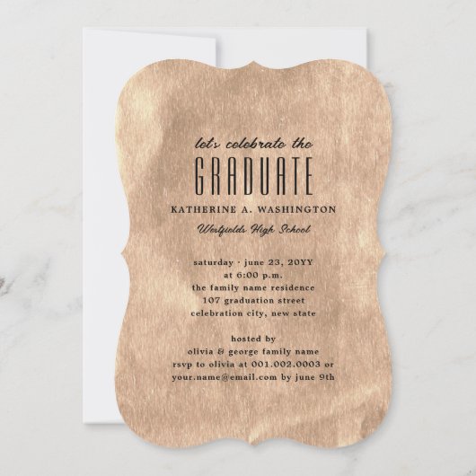 Romantic Script Bronze Folie Foto Graduparty Kaart (Achterkant)