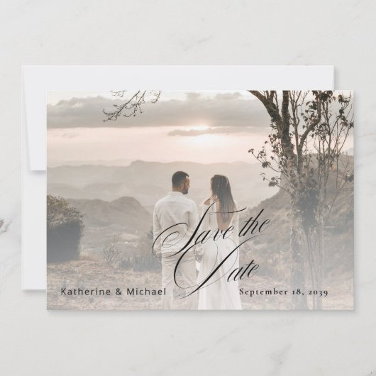 Romantic Script Calligraphy Add Photo Wedding Save Save The Date (Voorkant)