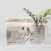 Romantic Script Calligraphy Add Photo Wedding Save Save The Date (Staand voorkant)