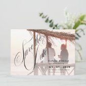 Romantic Script Calligraphy Add Photo Wedding Save The Date (Staand voorkant)