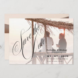 Romantic Script Calligraphy Add Photo Wedding Save The Date