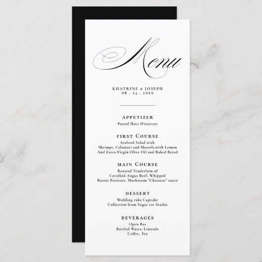 Romantic Script Calligraphy Details Menu Wedding (Voorkant / Achterkant)