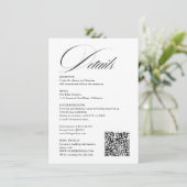 Romantic Script Calligraphy Details QRcode Wedding Informatiekaartje (Staand voorkant)