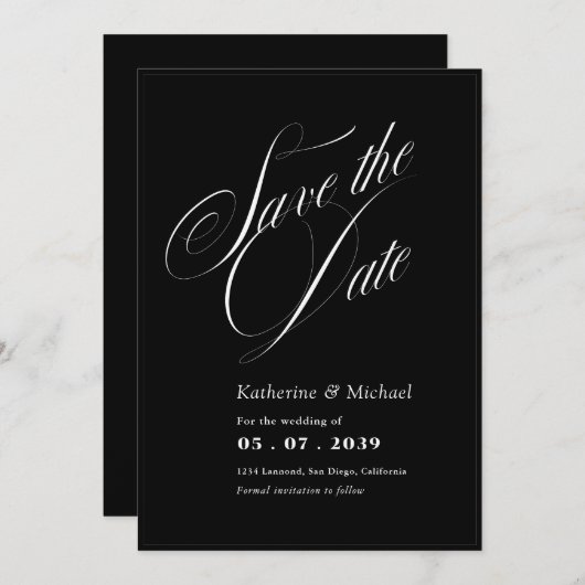 Romantic Script Calligraphy QR code Wedding Save The Date (Voorkant / Achterkant)