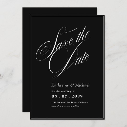 Romantic Script Calligraphy QR code Wedding Save The Date (Voorkant / Achterkant)
