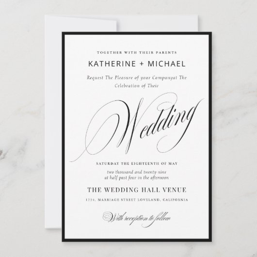Romantic Script Calligraphy Simple & Chic Wedding Kaart (Voorkant)