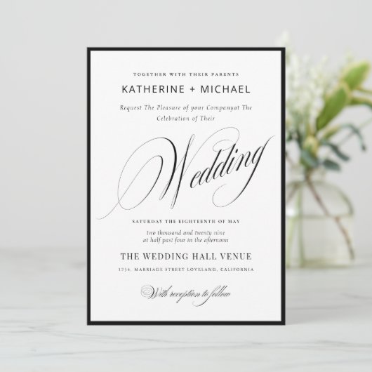 Romantic Script Calligraphy Simple & Chic Wedding Kaart (Staand voorkant)